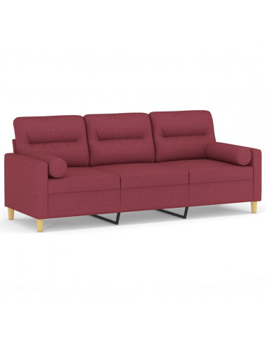 Divano a 3 Posti con Cuscini Rosso Vino 180 cm in Tessuto