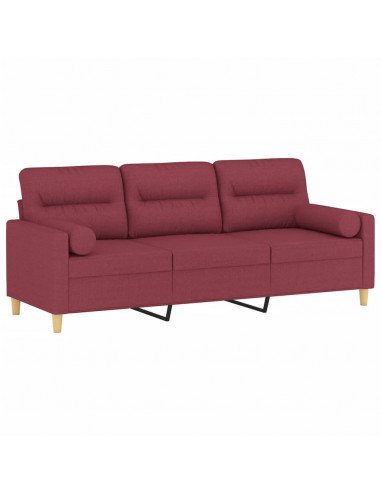 Divano a 3 Posti con Cuscini Rosso Vino 180 cm in Tessuto