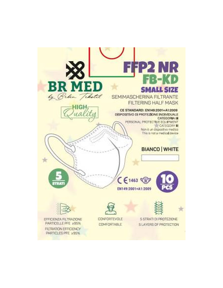 BRMed 1Conf. da 10pz Mascherina FORMATO PIU' PICCOLO Protettiva FFP2 Small Size 5 Strati Bianca