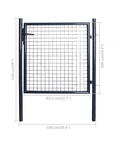 Cancello per Giardino Rete in Acciaio Zincato 85,5x100cm Grigio