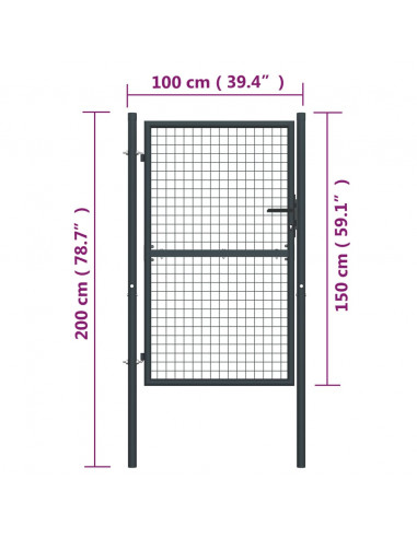 Cancello per Giardino in Acciaio Zincato Grigio 100x200 cm