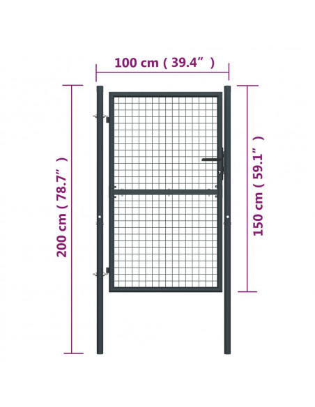 Cancello per Giardino in Acciaio Zincato Grigio 100x200 cm