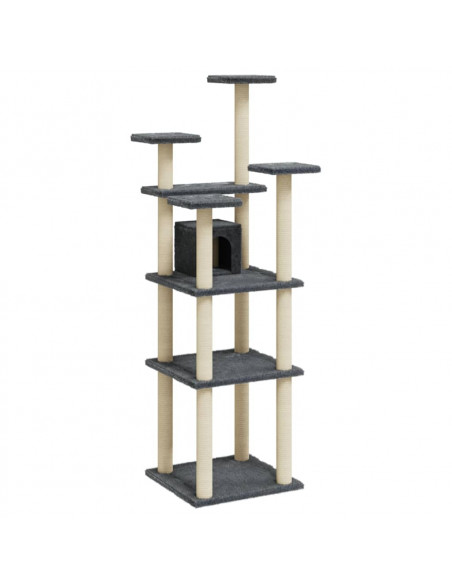 Albero per Gatti con Tiragraffi in Sisal Grigio Scuro 171 cm