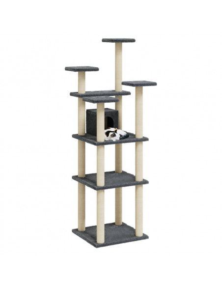 Albero per Gatti con Tiragraffi in Sisal Grigio Scuro 171 cm