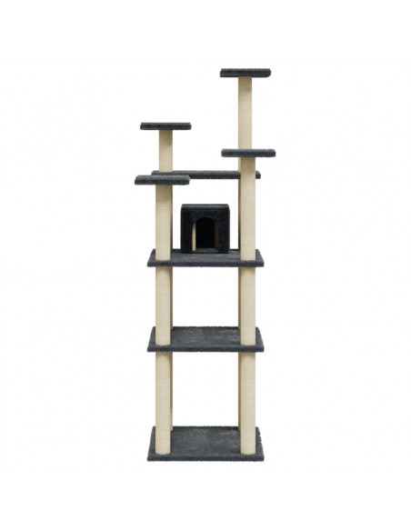 Albero per Gatti con Tiragraffi in Sisal Grigio Scuro 171 cm