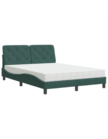 Letto con Materasso Verde Scuro 140x200 cm in Velluto