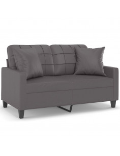 Divano a 2 Posti con Cuscini Grigio 120 cm in Similpelle