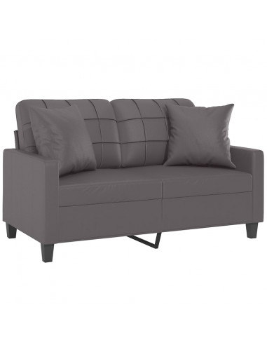 Divano a 2 Posti con Cuscini Grigio 120 cm in Similpelle