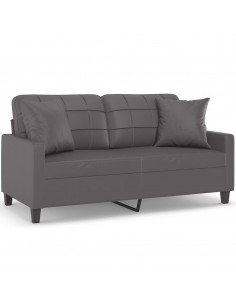 Divano a 2 Posti con Cuscini Grigio 140 cm in Similpelle
