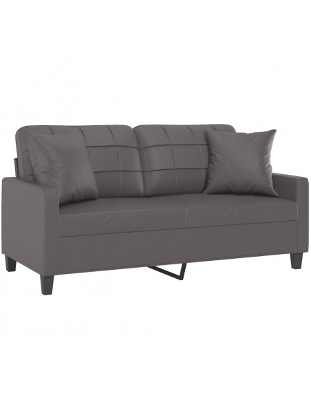 Divano a 2 Posti con Cuscini Grigio 140 cm in Similpelle