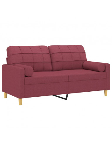 Divano a 2 Posti con Cuscini Rosso Vino 140 cm in Tessuto