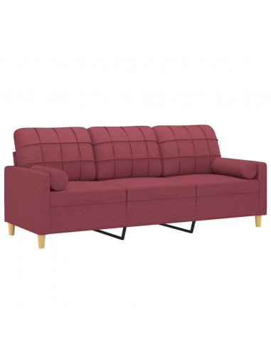Divano a 3 Posti con Cuscini Rosso Vino 180 cm in Tessuto