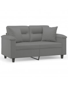 Divano 2 Posti Cuscini Grigio Scuro 120 cm Tessuto Microfibra