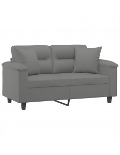 Divano 2 Posti Cuscini Grigio Scuro 120 cm Tessuto Microfibra 2