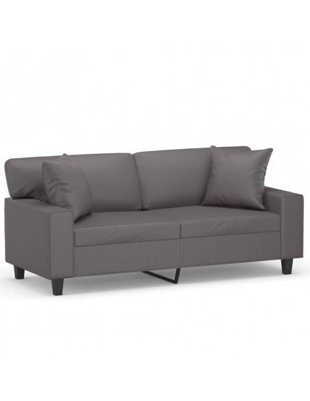Divano a 2 Posti con Cuscini Grigio 140 cm in Similpelle
