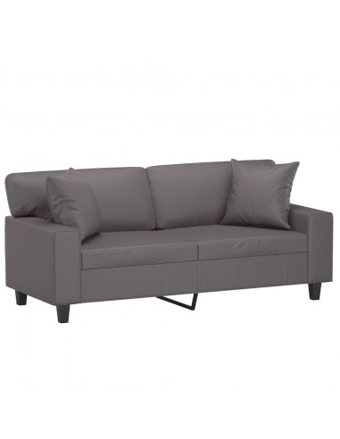 Divano a 2 Posti con Cuscini Grigio 140 cm in Similpelle