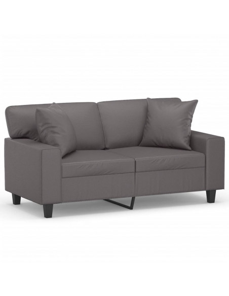 Divano a 2 Posti con Cuscini Grigio 120 cm in Similpelle