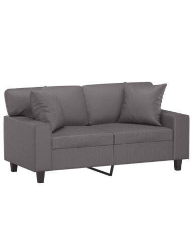 Divano a 2 Posti con Cuscini Grigio 120 cm in Similpelle