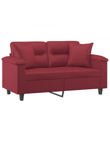 Divano a 2 Posti con Cuscini Rosso Vino 120 cm in Similpelle