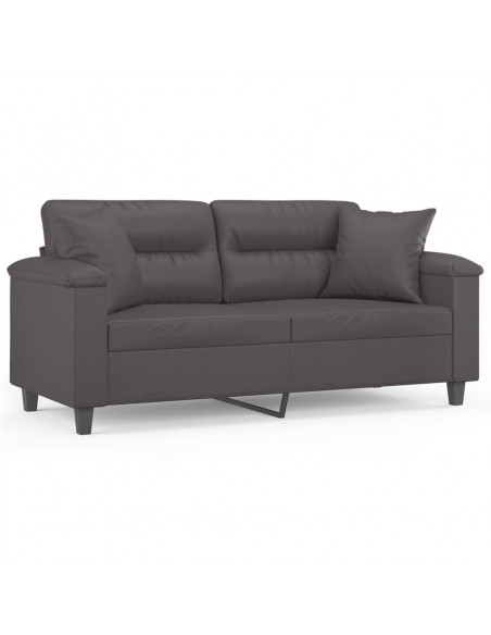 Divano a 2 Posti con Cuscini Grigio 140 cm in Similpelle