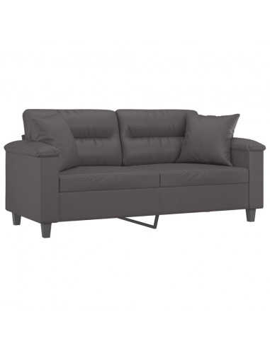 Divano a 2 Posti con Cuscini Grigio 140 cm in Similpelle