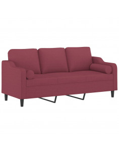 Divano a 3 Posti con Cuscini Rosso Vino 180 cm in Tessuto 2