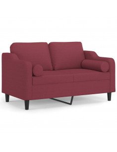 Divano a 2 Posti con Cuscini Rosso Vino 120 cm in Tessuto
