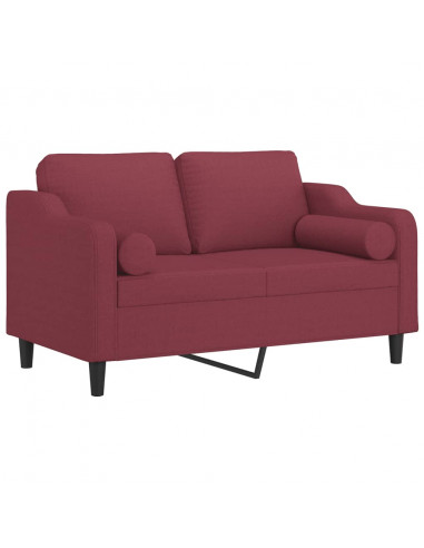 Divano a 2 Posti con Cuscini Rosso Vino 120 cm in Tessuto