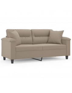 Divano a 2 Posti con Cuscini Tortora 140 cm Tessuto Microfibra