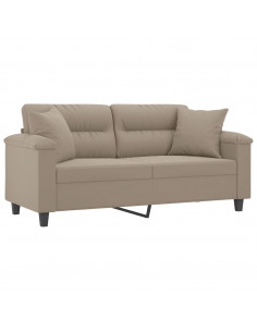 Divano a 2 Posti con Cuscini Tortora 140 cm Tessuto Microfibra 2
