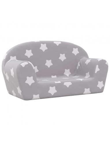 Divano Bambini 2 Posti Grigio Chiaro con Stelle Morbido Peluche
