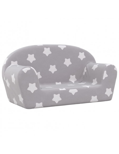 Divano Bambini 2 Posti Grigio Chiaro con Stelle Morbido Peluche