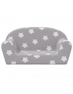 Divano Bambini 2 Posti Grigio Chiaro con Stelle Morbido Peluche 2
