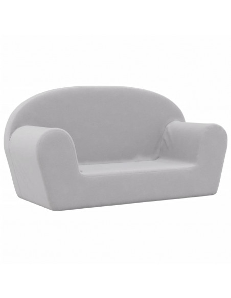 Divano per Bambini a 2 Posti Grigio Chiaro in Morbido Peluche