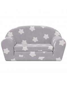 Divano Letto Bambini a 2 Posti Grigio Chiaro con Stelle Peluche 2
