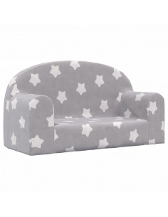 Divano Bambini 2 Posti Grigio Chiaro con Stelle Morbido Peluche