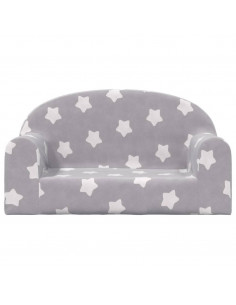 Divano Bambini 2 Posti Grigio Chiaro con Stelle Morbido Peluche 2
