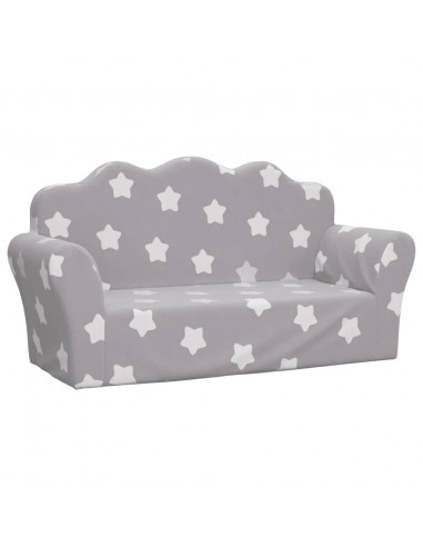 Divano Bambini 2 Posti Grigio Chiaro con Stelle Morbido Peluche