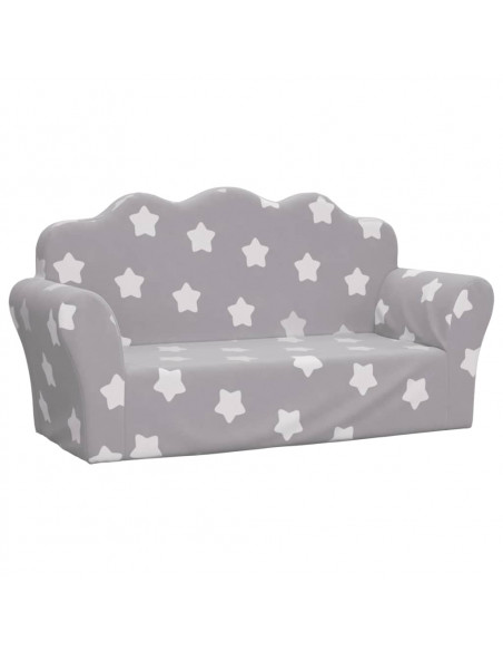 Divano Bambini 2 Posti Grigio Chiaro con Stelle Morbido Peluche