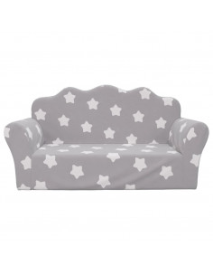 Divano Bambini 2 Posti Grigio Chiaro con Stelle Morbido Peluche 2