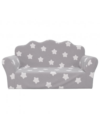 Divano Bambini 2 Posti Grigio Chiaro con Stelle Morbido Peluche