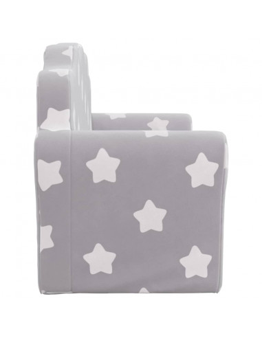 Divano Bambini 2 Posti Grigio Chiaro con Stelle Morbido Peluche