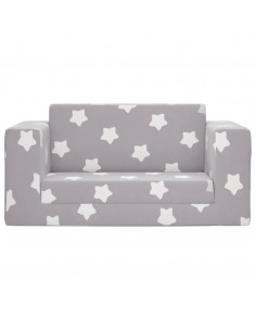 Divano Letto Bambini a 2 Posti Grigio Chiaro con Stelle Peluche 2