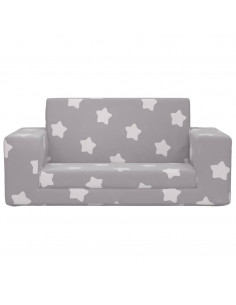 Divano Letto Bambini a 2 Posti Grigio Chiaro con Stelle Peluche 2