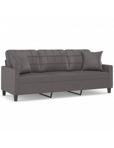 Divano a 3 Posti con Cuscini Grigio 180 cm in Similpelle