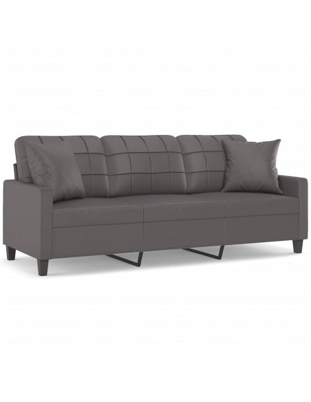 Divano a 3 Posti con Cuscini Grigio 180 cm in Similpelle