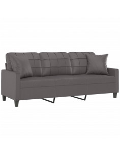 Divano a 3 Posti con Cuscini Grigio 180 cm in Similpelle 2