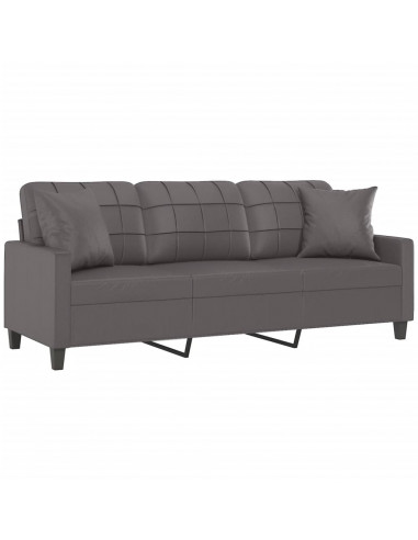 Divano a 3 Posti con Cuscini Grigio 180 cm in Similpelle