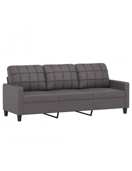 Divano a 3 Posti con Cuscini Grigio 180 cm in Similpelle