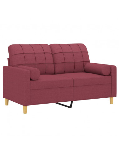 Divano a 2 Posti con Cuscini Rosso Vino 120 cm in Tessuto